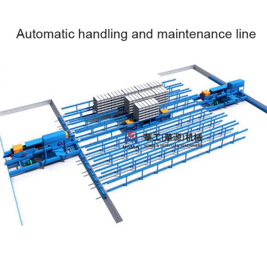 Automatic cement brick handling and curing line